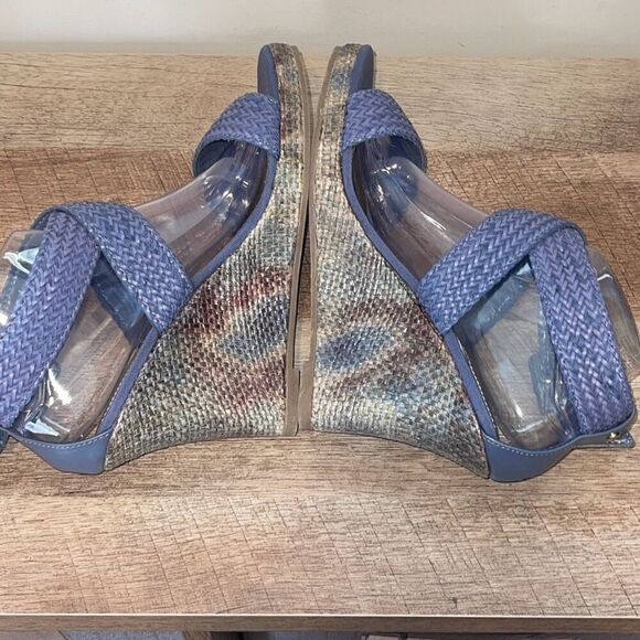Dana Buchman Vintage Summer Woven Platform Wedge Sandals Blue Purple Size 10 - Picture 6 of 10